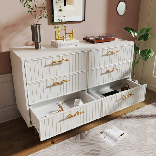 UK Local Sideboard Cabinet For Living Room, Chest Of Drawers With 6 Drawers, White, 40D X 120W X 75H CM