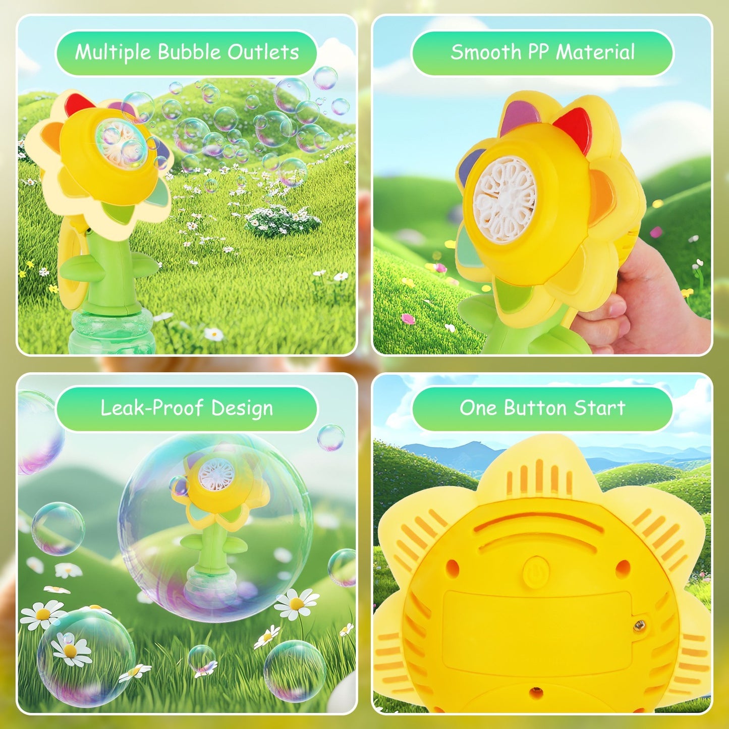 US Local 2Pcs Bubble Machines With Lights For Kids Rechargeable Dancing Sunflower Bubble Maker For 4-8Years Old Toddlers Outdoor Summer Play Toy Party Birthday Gift