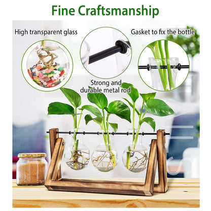 US Local 1Pc Desktop Glass Planter Bulb Plant Terrarium With Wooden Stand Air Planter Glass Vase Metal Swivel Plant Vase For Hydroponics