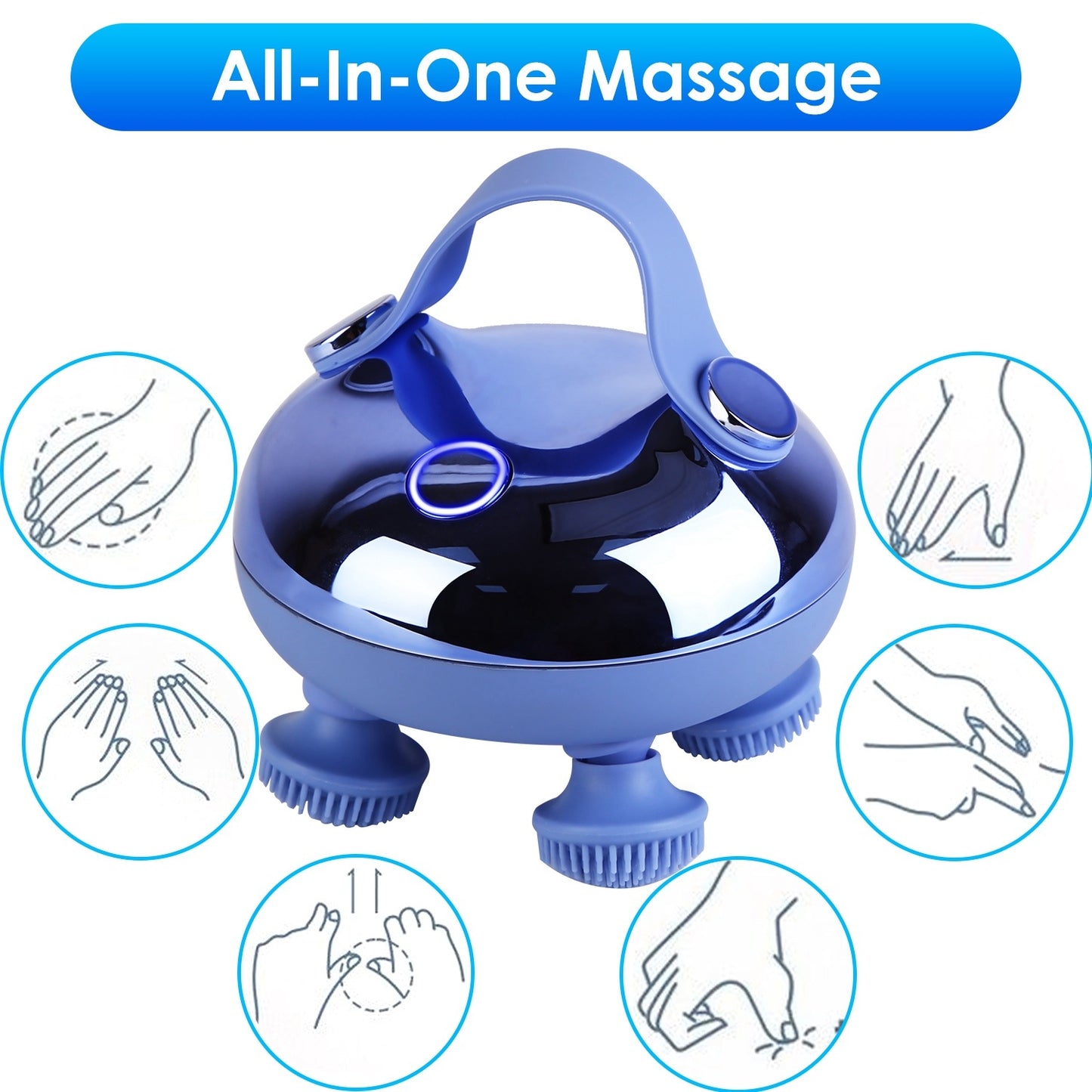 US Local 1Pc Electric Scalp Massager Rechargeable Head Mssager IPX7 Waterproof Dog Cat Massager With Red Light 3 Modes 3 Types Of Massage Claws For Men Women Elders