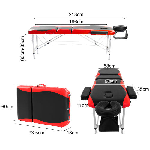 UK Local Massage Table Couch Bed Aluminium Tattoo Spa Reiki Portable Folded 3 Section With Premium PU Leather And 5 Cm High Density Multi-Layer Foam Headrest Arm Support And Carrying Bag