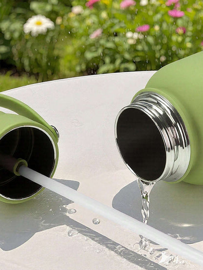 US Local Sports Water Bottle With Portable Handle, Straw, Stainless Steel, American-style, Wide-mouth, Thermal Insulation Cup