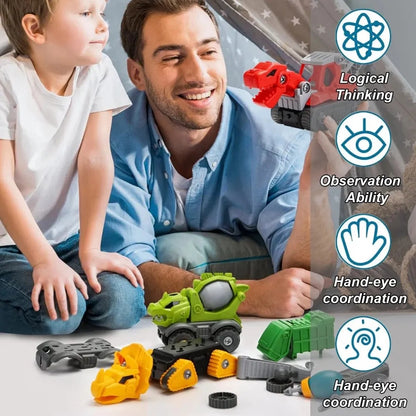 US Local 5 Pack Take Apart Dinosaur Set With Electric Drill, Construction Building Toy For Boys, Ideal Xmas Birthday Gift
