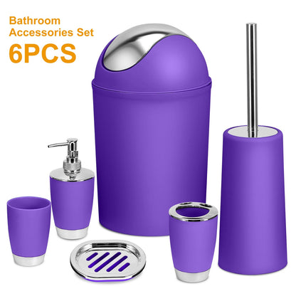 US Local Bathroom Accessories Set 6 Pcs Bathroom Set Ensemble Complete Soap Dispenser Toothbrush Holder Tumbler Soap Dish Toilet Cleaning Brush Trash Can