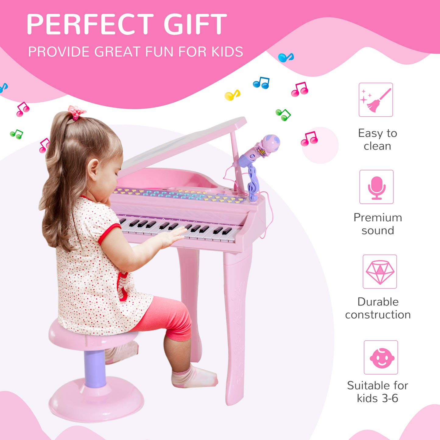 US Local 37-Key Kids Toy Keyboard Piano Musical Electronic Instrument Grand Piano with Microphone