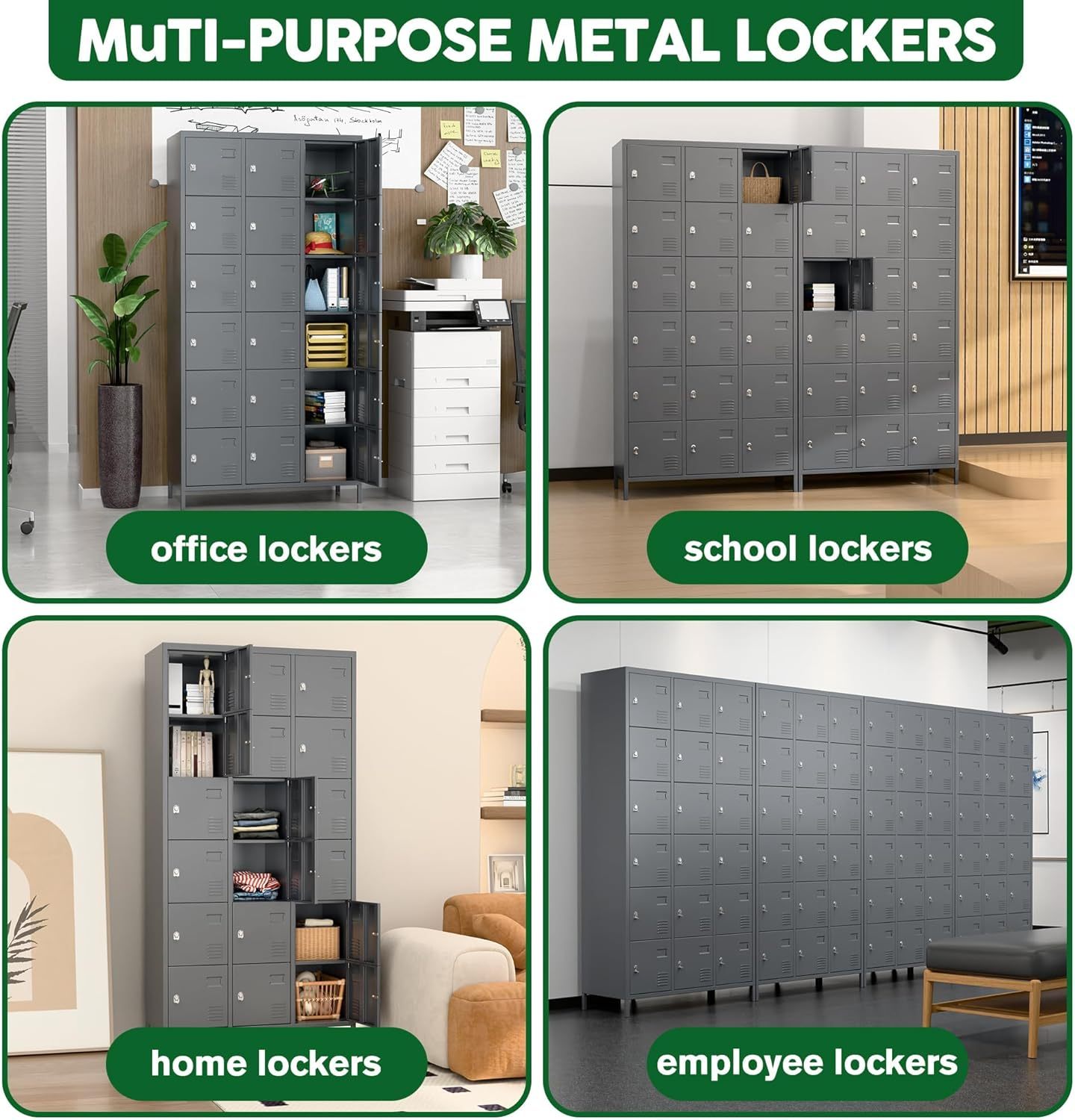 US Local Metal Lockers For Employees With 18 Door,Metal Storage Locker With Lock For School Garage Gym Office Home Bedroom,Assembly Required,18 Doors Dark Grey