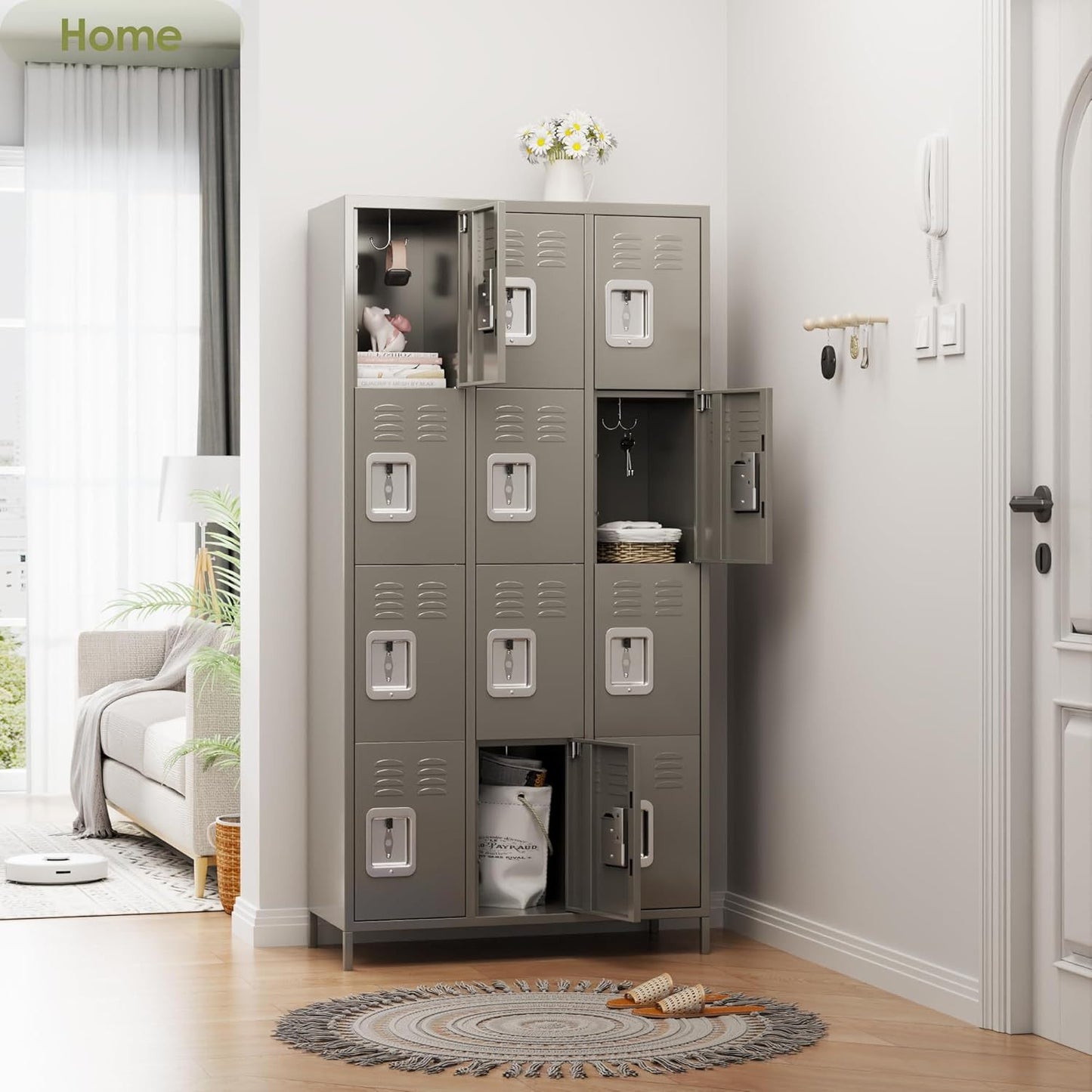 US Local Metal Lockers For Employees With 12 Door & Hooks,Metal Storage Locker With Lock For School Office Gym Bedroom Home,Assembly Required,12 Doors Light Grey