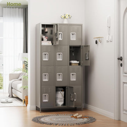 US Local Metal Lockers For Employees With 12 Door & Hooks,Metal Storage Locker With Lock For School Office Gym Bedroom Home,Assembly Required,12 Doors Light Grey