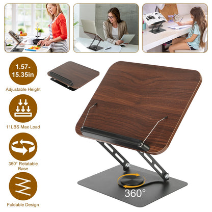 US Local 1Pc Book Stand For Reading Foldable Wood Book Holder Reading Rack Paper Stand With Adjustable Height 360 Degree Rotatable Base Dual Paper Clips For Book Sheet Music Laptop Drawing Tablet