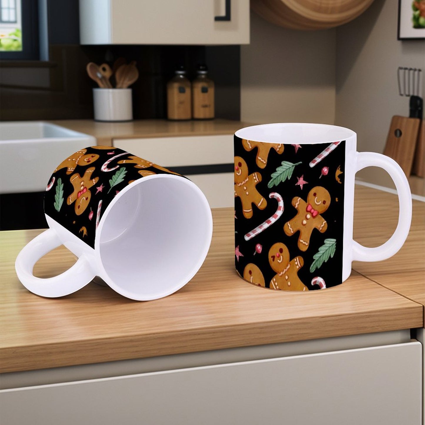 POD US Local White mug with full print, Christmas Gingerbread Man 0072