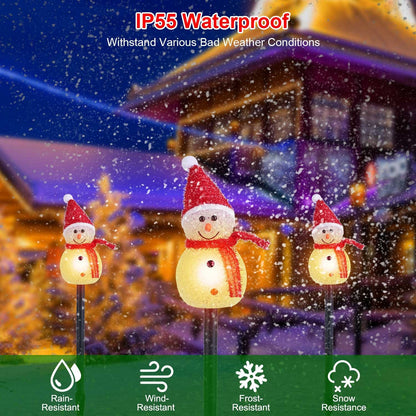 US Local 1Pc Solar Powered Lamp 3 Snowmen Outdoor Decorative Christmas Lamp Garden Stake Light IP55 Waterproof Santa Landscape Light Warm White LED Lighting Pathway Yard Patio