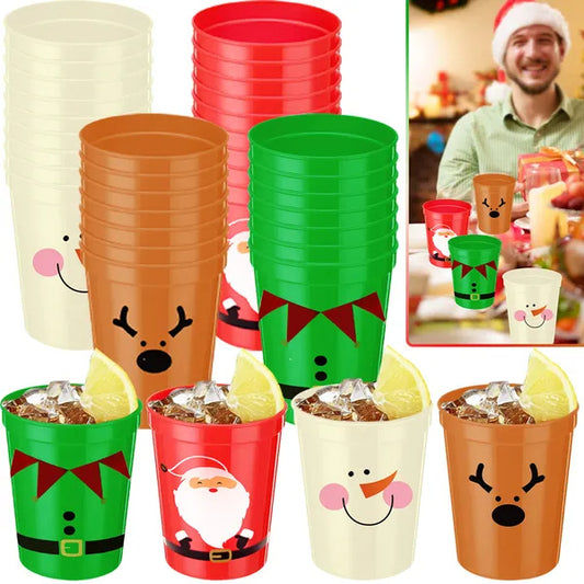 US Local 12 Pcs Christmas Drink Cups 4 Styles Patterns Santa Claus Snowman Elk Coffee Cup For Christmas New Year Holiday Party Favors Coffee Wine Cold Drinks Supplies
