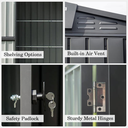 US Local Outdoor Storage Shed 10'x 8, Metal Garden Shed For Bike, Trash Can, Tools, Galvanized Steel Outdoor Storage Cabinet With Lockable Door For Backyard, Patio, Lawn  10x8ft, Dark Gray