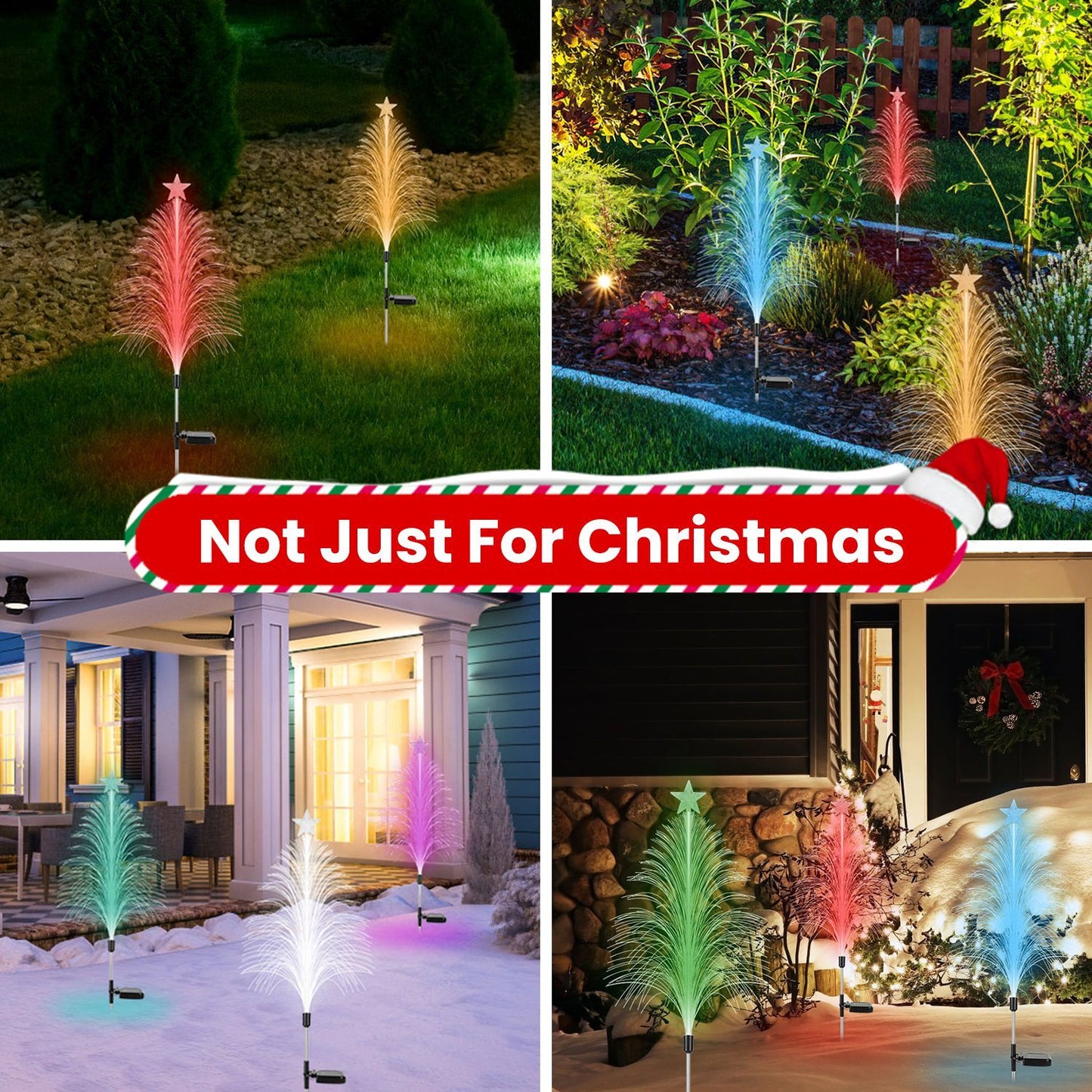 US Local 4Pack 7 Color Changing Solar Christmas Tree Lights Outdoor Optical Fiber Stake Lights Cedar Tree Lights With Topper Star IP44 Waterproof For Garden Yard Pathway Lawn