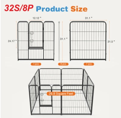 US Local Dog Playpen Indoor Fence Height Metal Exercise Pen With Door Small Puppy-Medium-Large Dogs Animal Pet For Outdoor, Garden, Yard