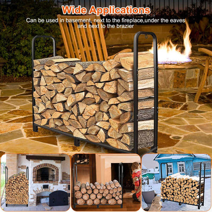 US Local 1 Pc Firewood Log Rack 2500LBS Iron Wood Lumber Storage Stacking Rack 4.03ft Heavy Duty Pile Lumber Storage Holder For Fireplace Firepit