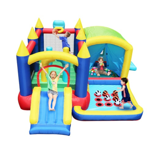 US Local 7-in-1 Inflatable Bounce House, Bouncy House With Ball Pit For Kids Indoor And Outdoor Party Family Fun, Obstacles, Toddler Jump Bounce Castle With Ball Pit For Birthday Party Gifts