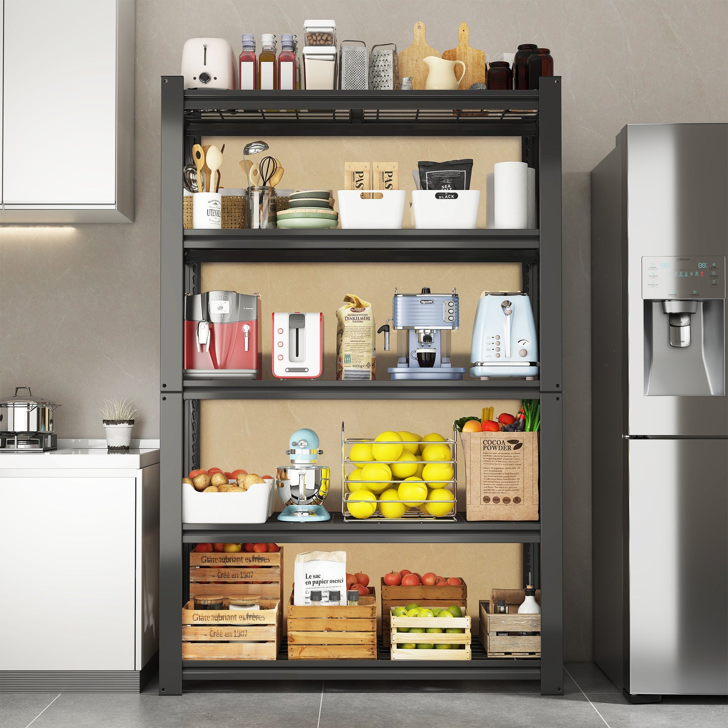 US Local 5-Tier Adjustable Heavy Duty Shelving Metal Mesh Storage Rack 2000 Lbs Loading Capacity - Metal Shelf Organizer For Pantry, Garage, Black