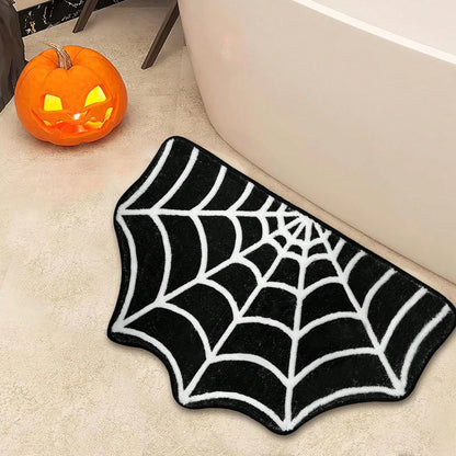 US Local Halloween Carpet 23.6x15.7 Inches And 31.5x19Inches Gothic Carpet Spider Web Indoor Rug Halloween Bathroom Mat Non-Slip Carpet Spider Web Bath Mat Suitable For Front Door, Bedroom, Living Room