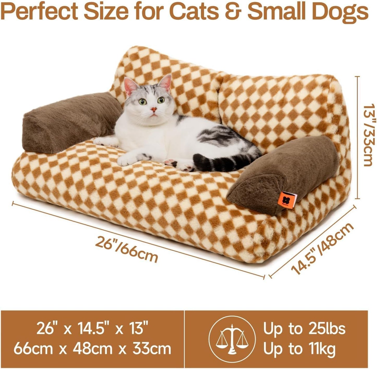 MEWOOFUN Cat Bed For Indoor Cats, Washable Dog Beds For Small Medium Dogs & Cats, Fluffy Cat Couch With Non Slip Bottom, 26x19x13 Inch Brown, 26.0 L X 19.0 W X13.0 Th