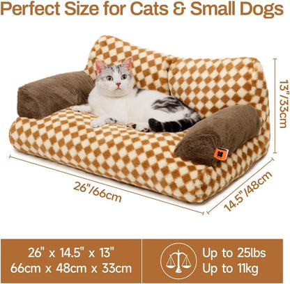 MEWOOFUN Cat Bed For Indoor Cats, Washable Dog Beds For Small Medium Dogs & Cats, Fluffy Cat Couch With Non Slip Bottom, 26x19x13 Inch Brown, 26.0 L X 19.0 W X13.0 Th