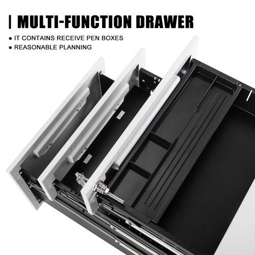 UK Local 3 Drawer Steel Metal Filing Cabinet With Embedded Handle And Lock Black