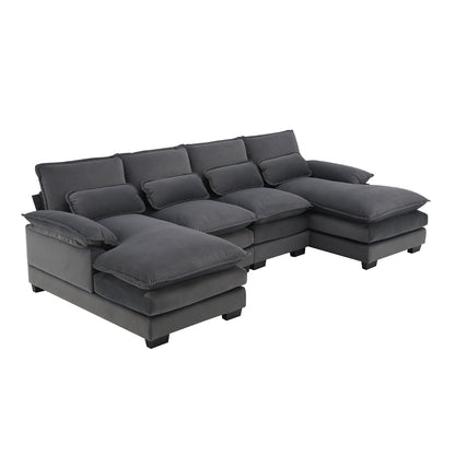 US Local New Modern U-shaped Sectional Sofa, 6-Seat With Waist Pillows 109.8 55.9