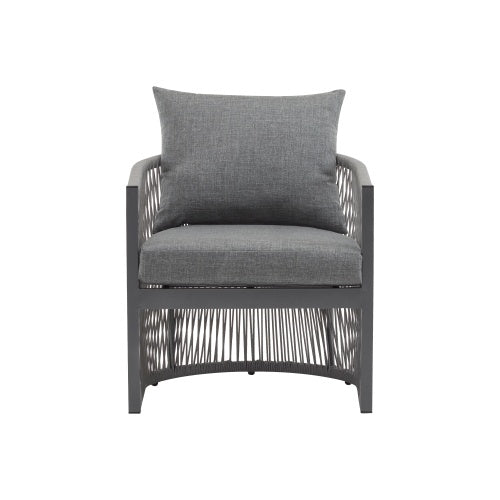 US Local Set Of 2 Modern Gray Curved Aluminum Lounge Chair With Stylish Rope-Weave Design And Cushioned Comfort, Perfect For Outdoor Living