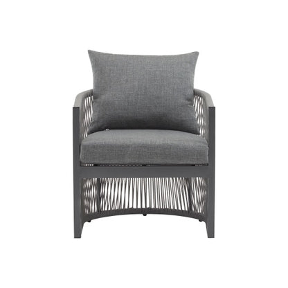 US Local Set Of 2 Modern Gray Curved Aluminum Lounge Chair With Stylish Rope-Weave Design And Cushioned Comfort, Perfect For Outdoor Living