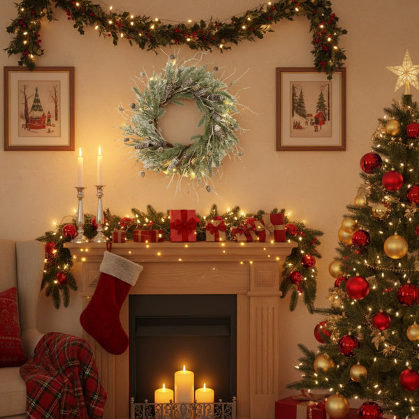 US Local Christmas Pine Wreath Pinecone & Greenery Holiday Door Decoration Pre-Lit Or Natural Style For Festive Home Decor FBA Shipment