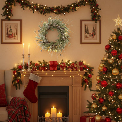 US Local Christmas Pine Wreath Pinecone & Greenery Holiday Door Decoration Pre-Lit Or Natural Style For Festive Home Decor FBA Shipment