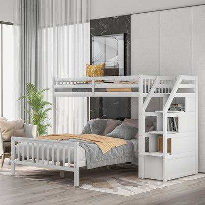 US Local Twin Over Full Loft Bed With Staircase,White