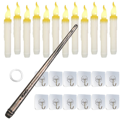 US Local 12Pcs Flameless Floating Candles LED Magic Hanging Candle Light Battery Operated Flickering Warm Light Window Candle With Magic Wand Remote For Halloween Christmas Party