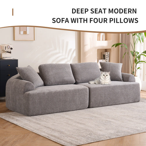 US Local LY-024GY COMPRESSION SOFA  4-seater Combined Sofa, Crochet Yarn Fabric, Full Sponge Compression Sofa,combined Sofa With 4 Pillows For Home Living  Home Furniture  Apartment  Office  House