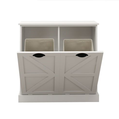 US Local Two-Compartment Tilt-Out Laundry Sorter Cabinet-White
