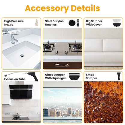 US Local 1500W Handheld High Temperature And Pressure Steamer Cleaner With 1200ML Tank 8 Accessories 6 Steam Levels Digital Display Handle Control For Dirt Grease Grout Tile Floor Couch Car