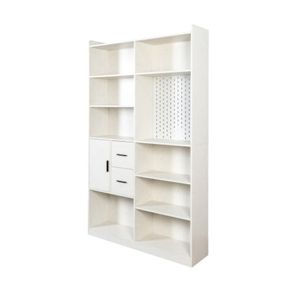 US Local Bookshelf And Bookcase With Pegboard And Drawer, 9 Cubby Display Book Shelves, Modern Wide Wood Shelving Unit For Living Room, White