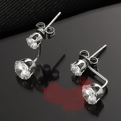 Zircon L-shaped Stud Earrings Titanium Steel Fashion