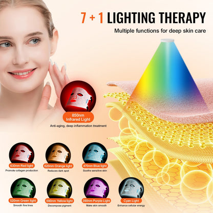 US Local VEVOR Red Light Therapy Mask 7-Color LED Face Mask Light Therapy With 850nm NIR