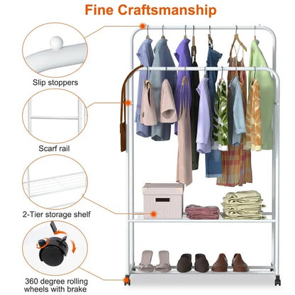 US Local Garment Hanging Rack Clothing Hanging Rail Pillow Shoe Display Organizer Stand Rolling Wheel Clothes Organizer