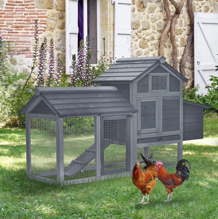 US Local Chicken Coop Kit 59 Outdoor Solid Wood Enclosed House Ventilation Gray