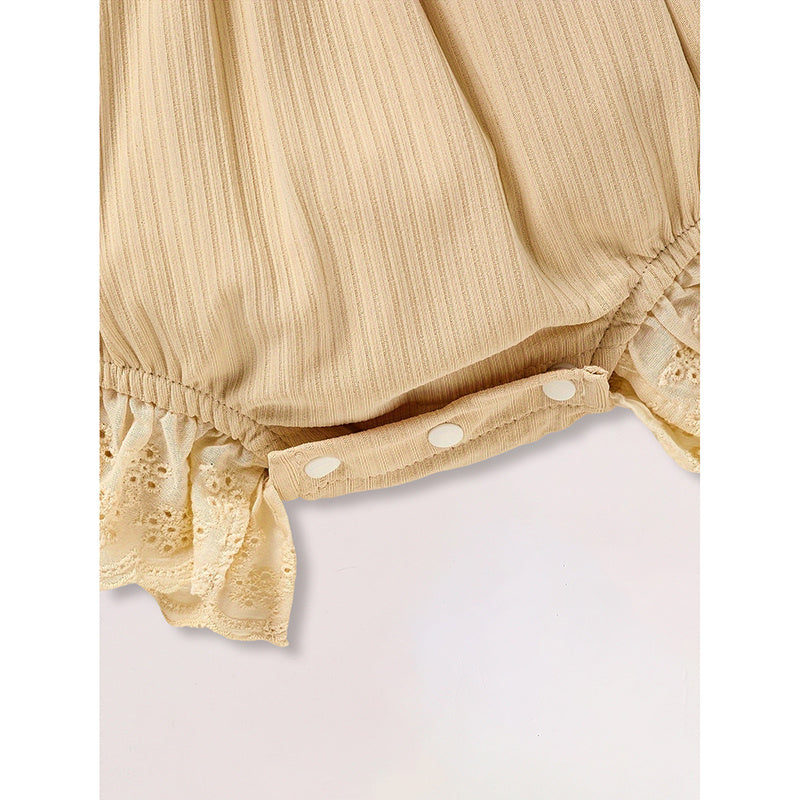 US Local Infant Baby Girl Solid Color Square Neck Bow Onesie & Headband Adorable Summer Outfit