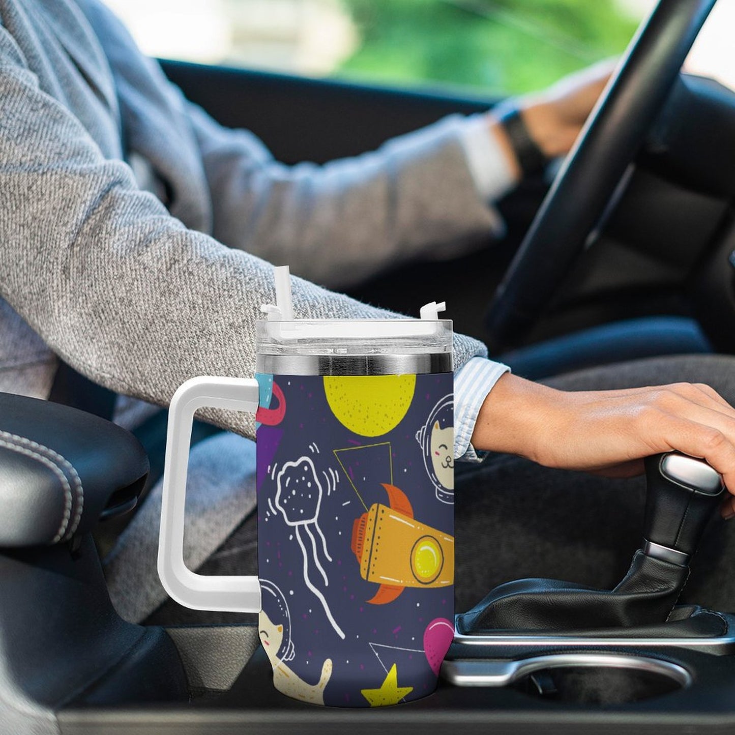 PHDT00348 POD US Local Tumbler 40 oz Large Capacity Car Cup Cosmic Planet Cat