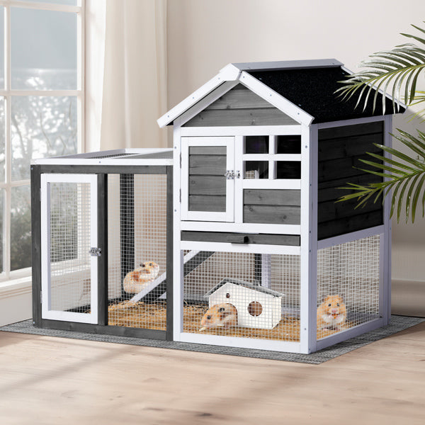 US Local House Type With Ladder Gray Fir Wood Chicken Rabbit Cage