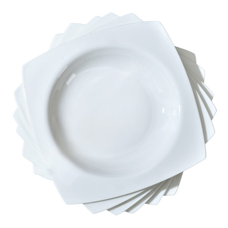 US Local 6-piece Set Of White Bone China 9.5-inch Square Soup Plate