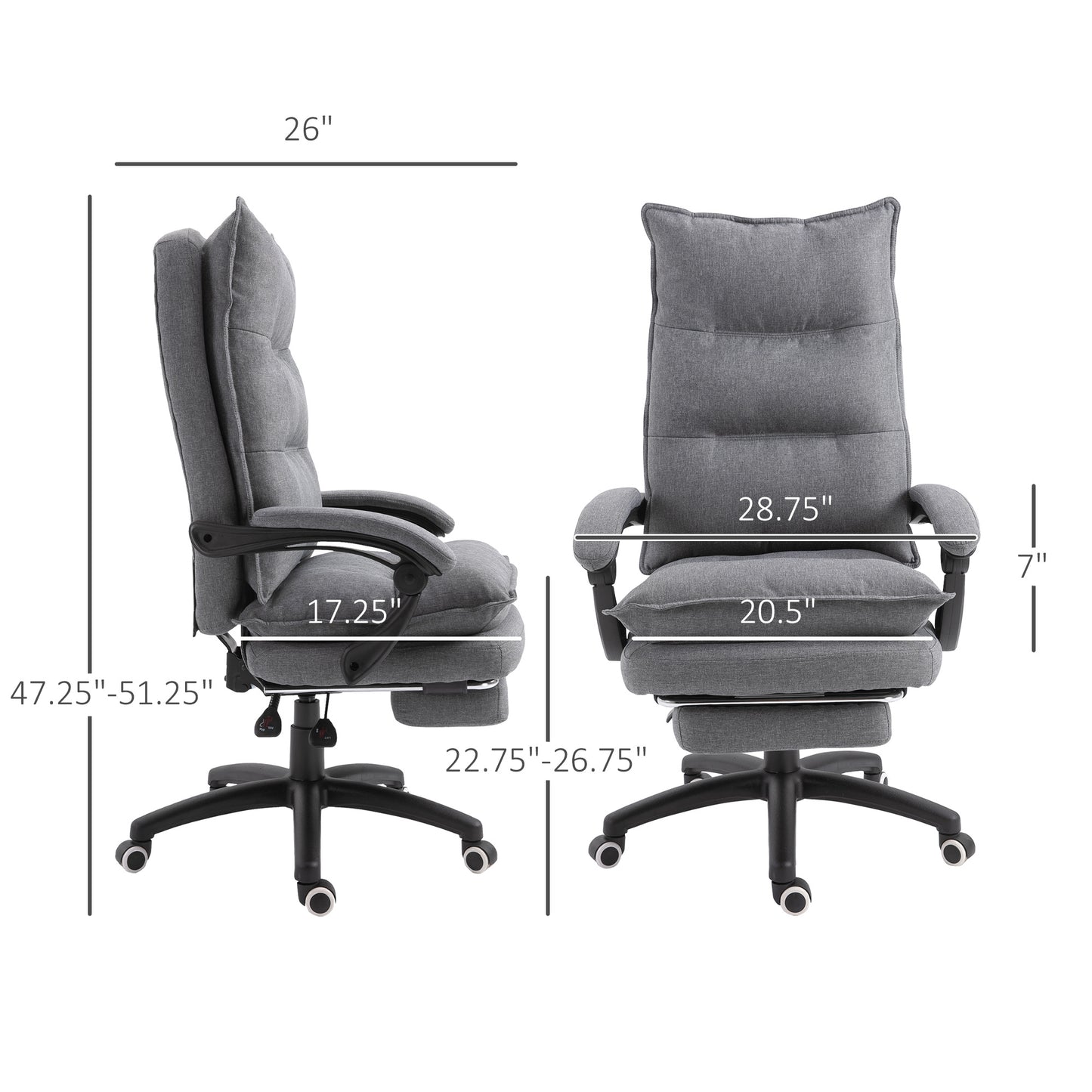 US Local Vinsetto Executive Office Chair, 360 Swivel, Adjustable Recliner With Retractable Footrest, Gray