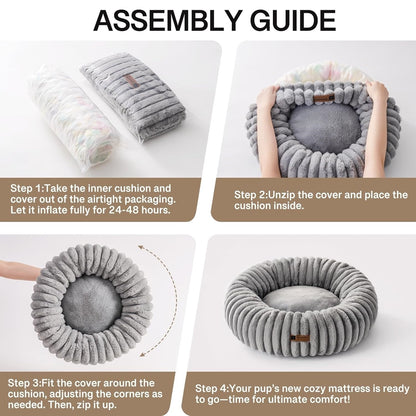 MEWOOFUN Donut Cat Bed - Washable Round Pet Bed For Indoor Cats & Kittens, Fluffy Non-Slip Calming Bed For Puppies, Grey