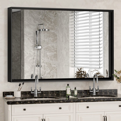 US Local 40x30 Inch Glossy Black Bathroom Mirror Wall Rectangular Vanity Mirror