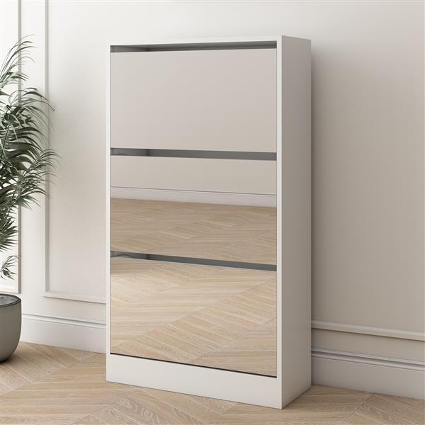 US Local Narrow Shoe Storage Cabinet With Mirror