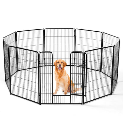 US Local Dog Playpen Indoor Fence Height Metal Exercise Pen With Door Small Puppy-Medium-Large Dogs Animal Pet For Outdoor, Garden, Yard